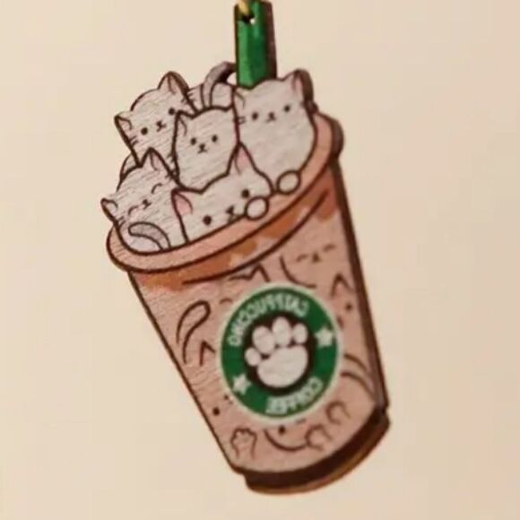 14k CAT CAPPUCCINO cute fun whimsical kawaii novelty earrings - Picture 3 of 6